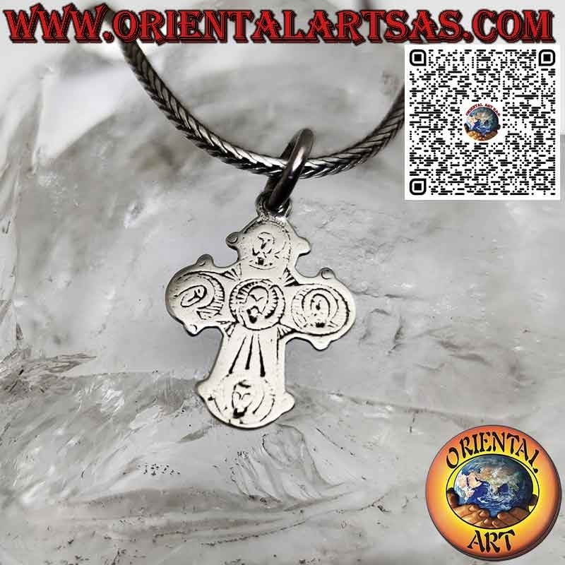 Silver orthodox cross pendant with double-sided engraved crucifix