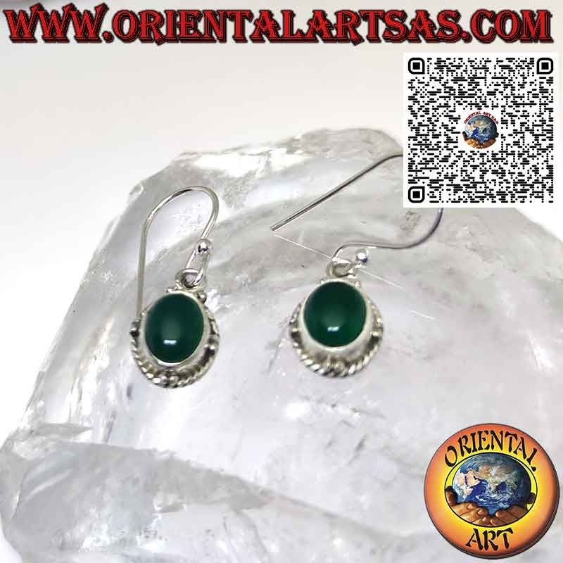 Orecchini in argento con agata verde naturale ovale sfere e treccia