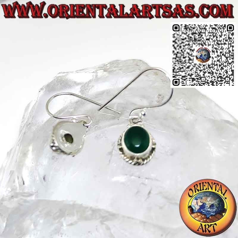 Boucles d'oreilles en argent avec sphères ovales d'agate verte naturelle et tresse