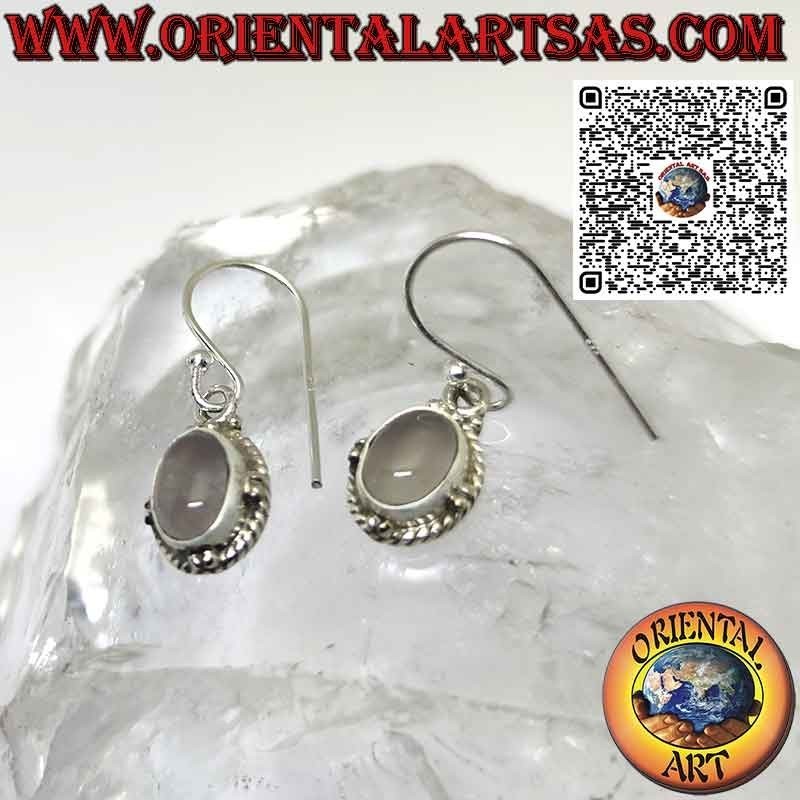 Boucles d'oreilles en argent avec sphères ovales en pierre de lune naturelle et tresse