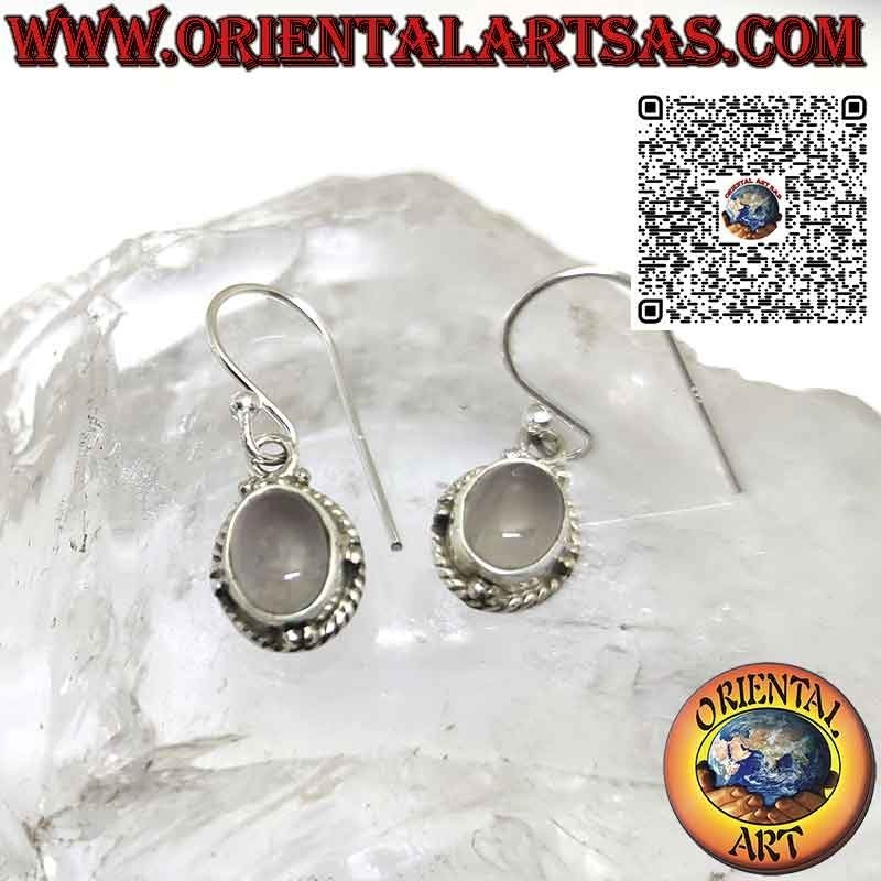 Boucles d'oreilles en argent avec sphères ovales en pierre de lune naturelle et tresse