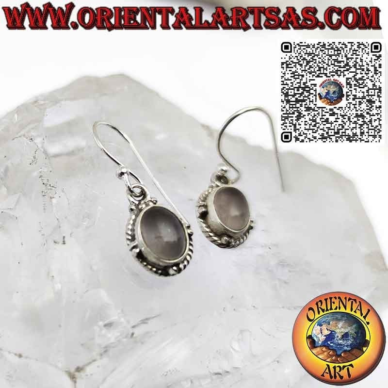 Pendientes de plata con esferas ovaladas de piedra luna natural y trenza