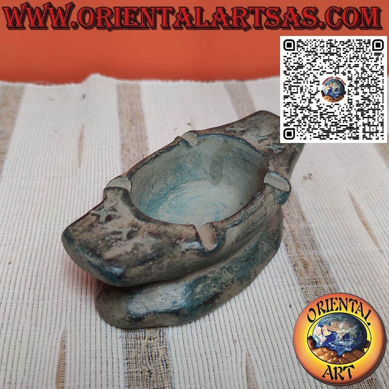 Large Thai boat-shaped ashtray in antiqued terracotta