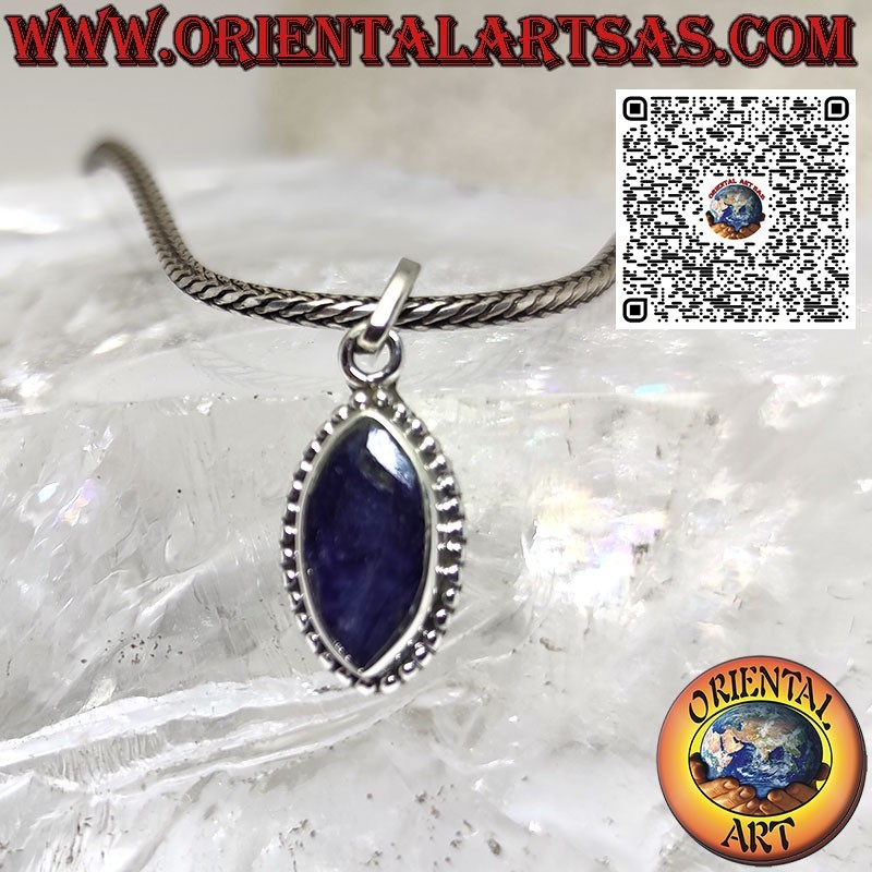 Natural Marquise Sapphire Silver 925 Pendant - Braided Border