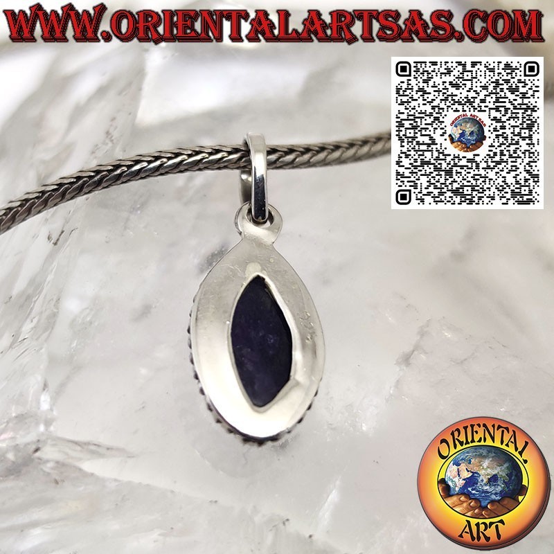 Natural Marquise Sapphire Silver 925 Pendant - Braided Border