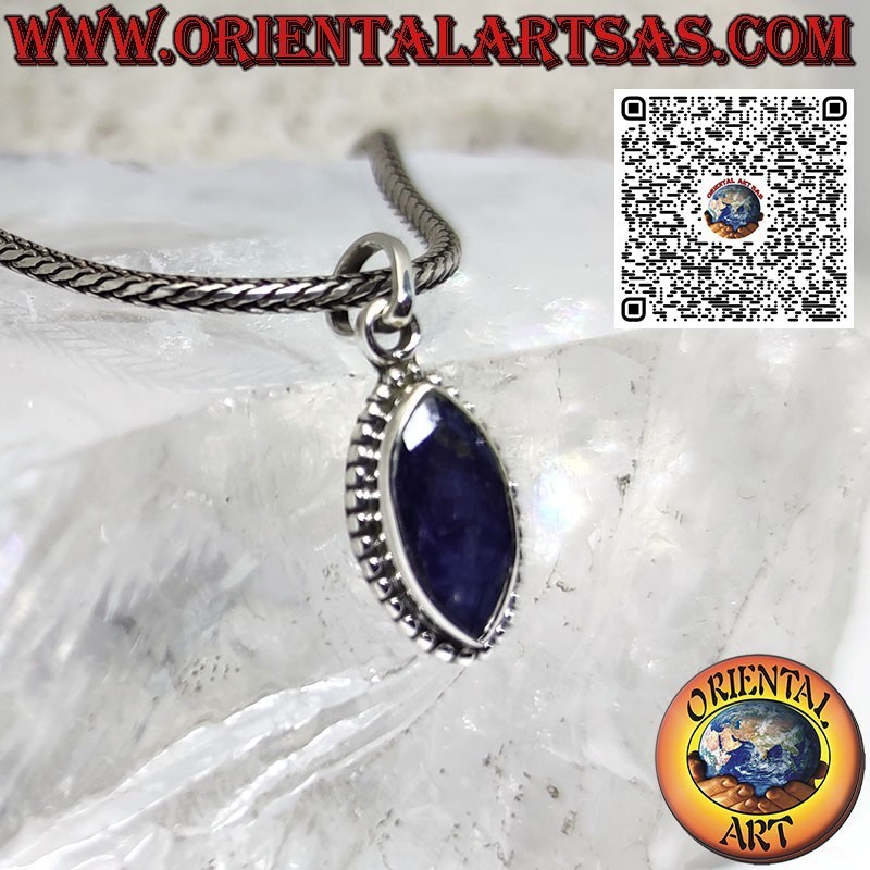 Natural Marquise Sapphire Silver 925 Pendant - Braided Border