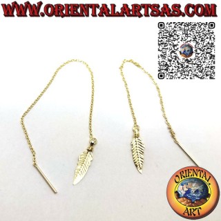 Orecchini in argento placcati in oro a catenella con piuma, da12 cm