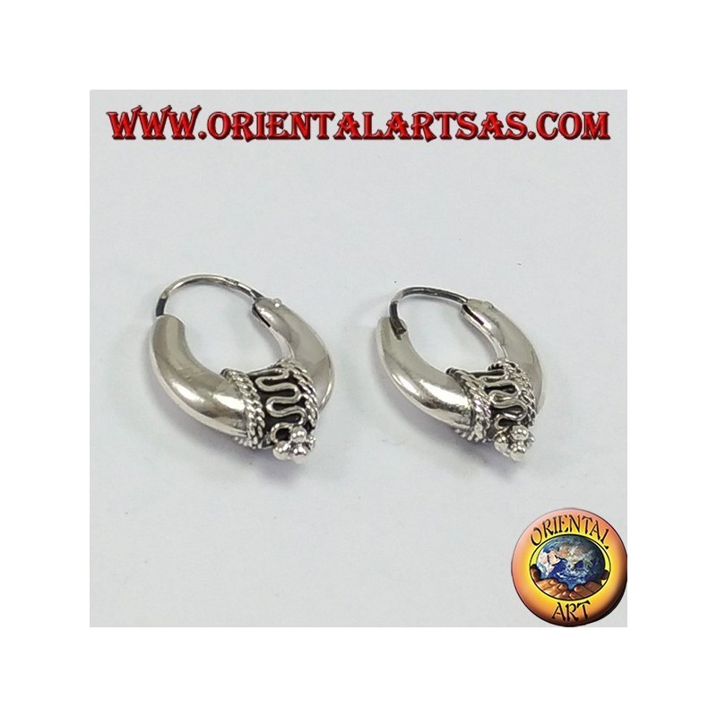 Silver earrings with half crescent circle decorated mm.20