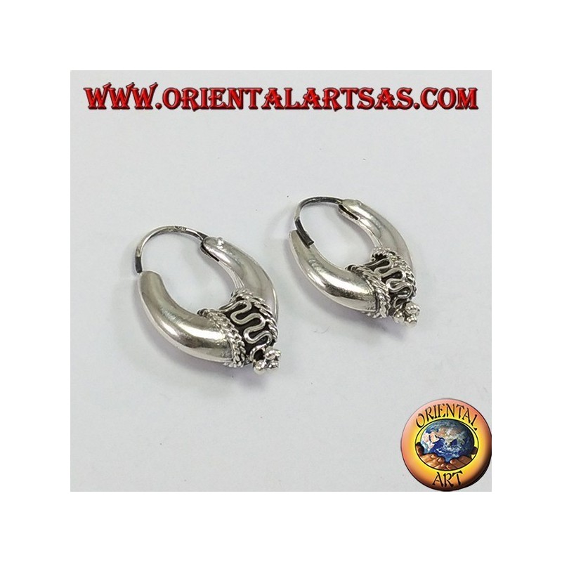 Silver earrings with half crescent circle decorated mm.20