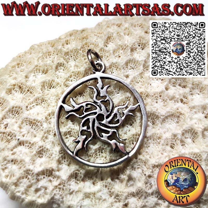 Silver pendant fire star in the circle symbol of protection