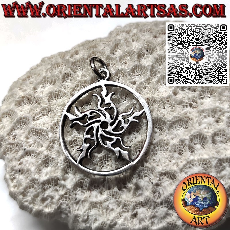 Silver pendant fire star in the circle symbol of protection
