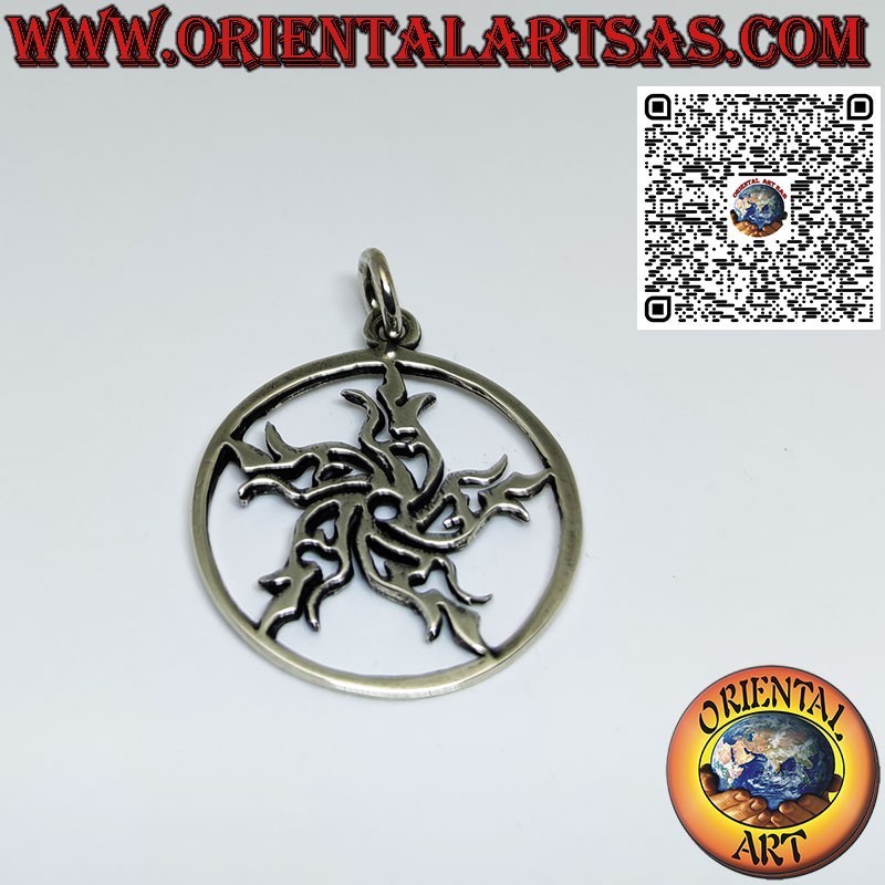 Pendentif en argent étoile de feu dans le cercle symbole de protection