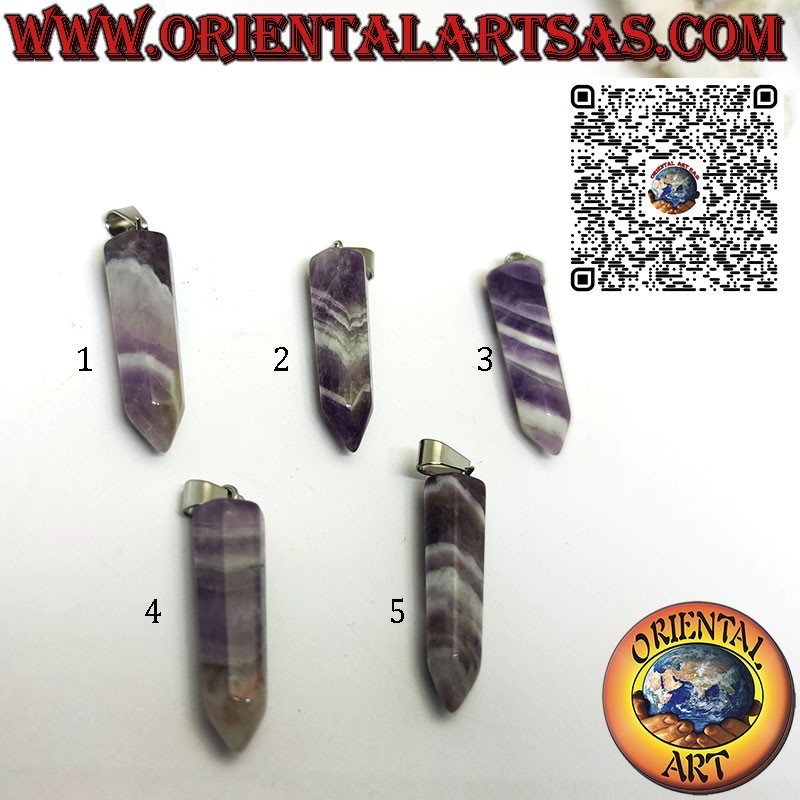 Natural Chevron Amethyst Pointed Hexagonal Pendant | Oriental Art