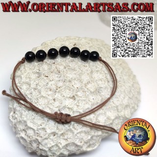 Pulsera ajustable con siete esferas de turmalina negra de 7 mm