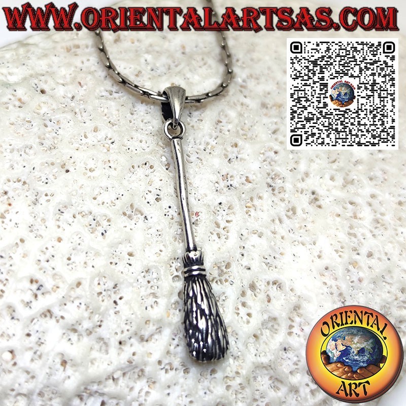 Silver pendant of the witch's broom wards off negative energies
