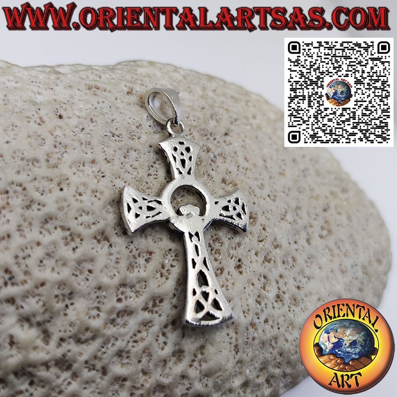 Colgante de plata, cruz celta con corona de corazón y 4 nudos tyrone