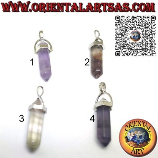 Biterminated hexagonal prism pendant in tumbled Natural Fluorite