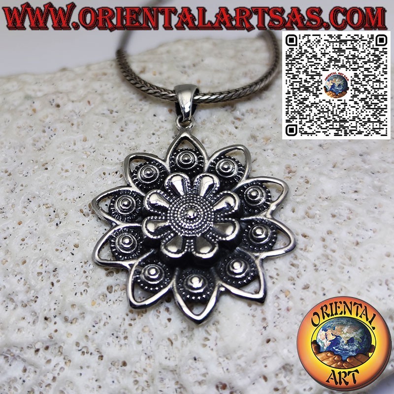 Lotus flower silver pendant, the sacred flower of Hinduism and Buddhism