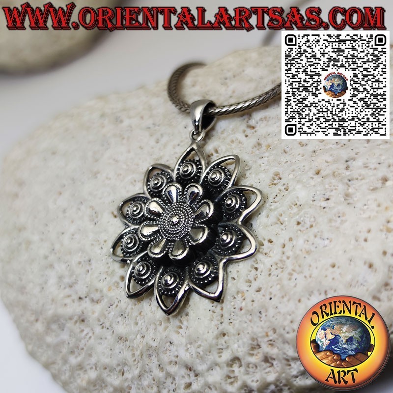 Lotus flower silver pendant, the sacred flower of Hinduism and Buddhism