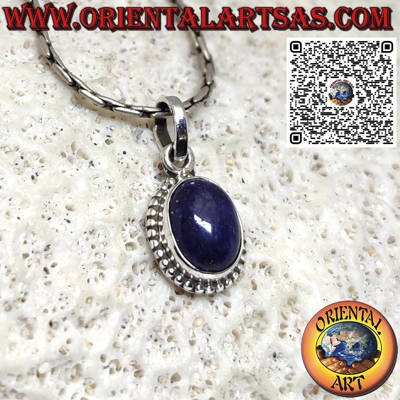 Pendentif en argent avec lapis lazuli ovale entouré de boules