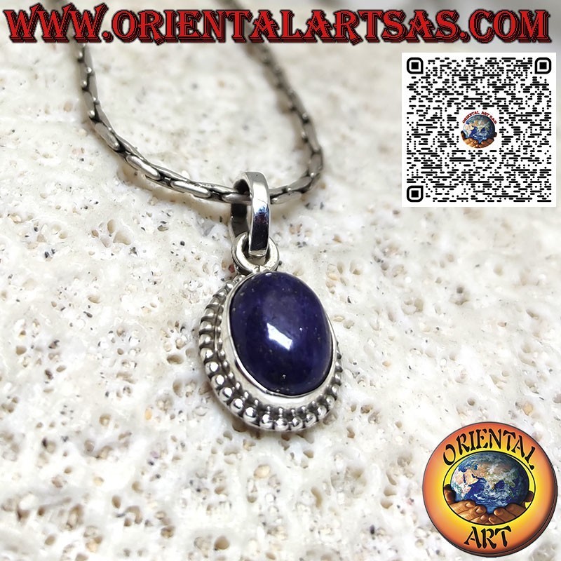 Silberanhänger mit ovalem Lapislazuli, umgeben von Kugeln