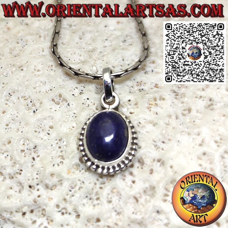 Silver pendant with oval lapis lazuli surrounded by balls