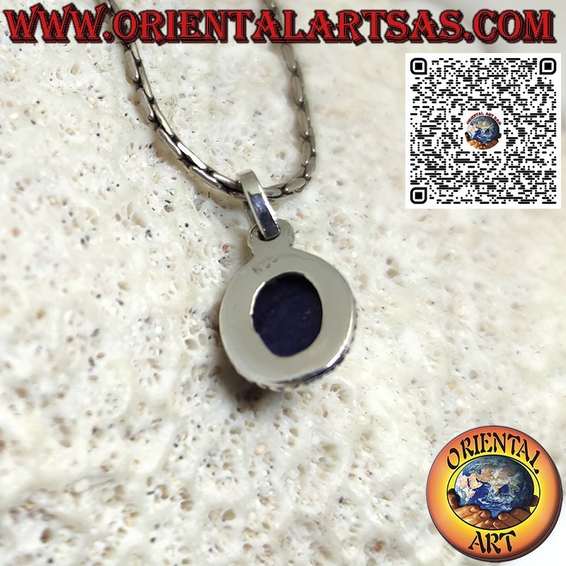 Silver pendant with oval lapis lazuli surrounded by balls