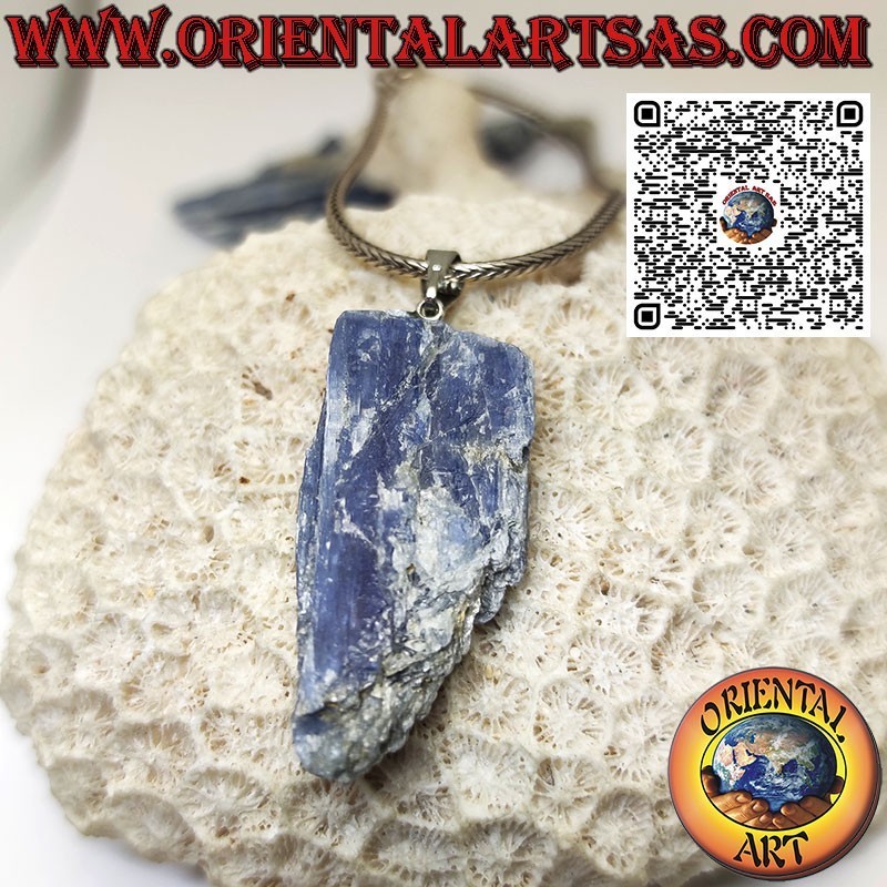 Pendentif Cyanite Bleue Brute | Métal Hypoallergénique