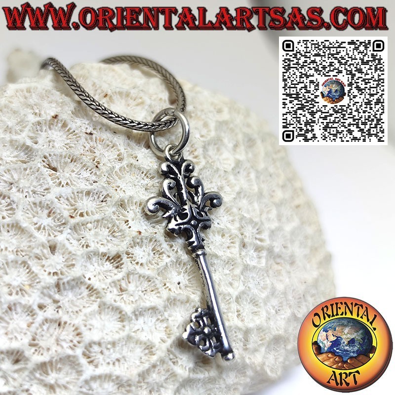 Pendentif en argent 925 en forme d'ancienne clé florentine avec lys