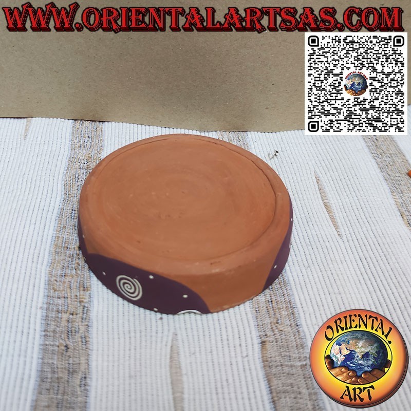 Posacenere brucia incenso tondo in terracotta con geco, disegnata e colorata