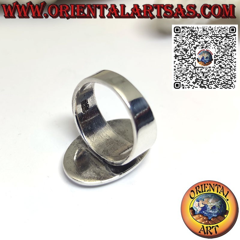 Silberring mit breitem Band und ovalem Perlmutt mit glatter Kante