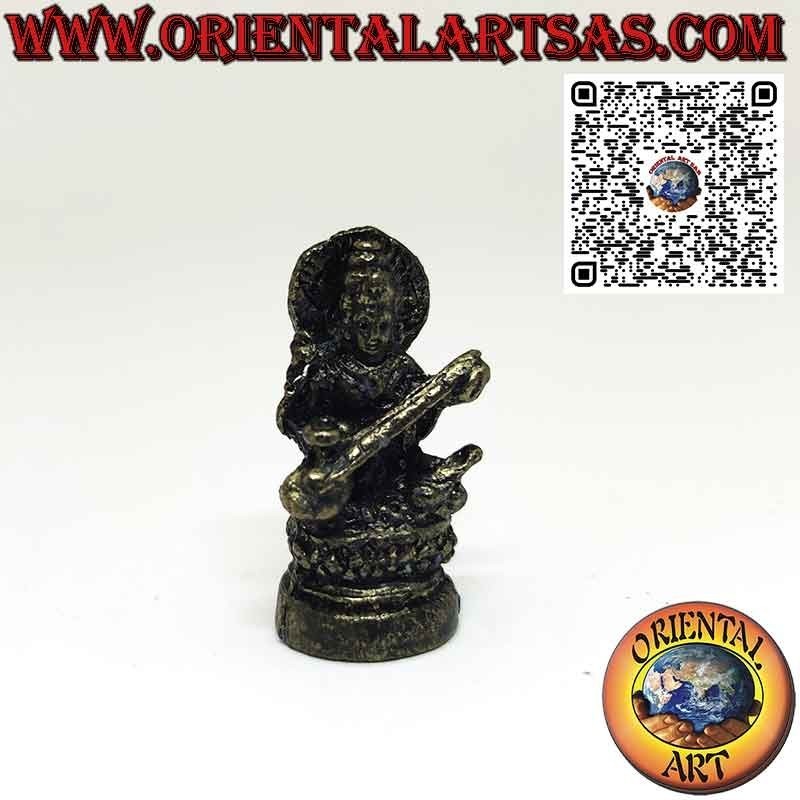 Brass figurine of Saraswati consort of Brahma measuring 3.3 cm