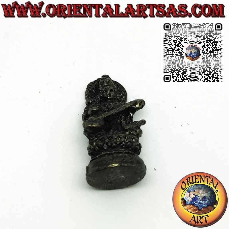 Brass figurine of Saraswati consort of Brahma measuring 3.3 cm