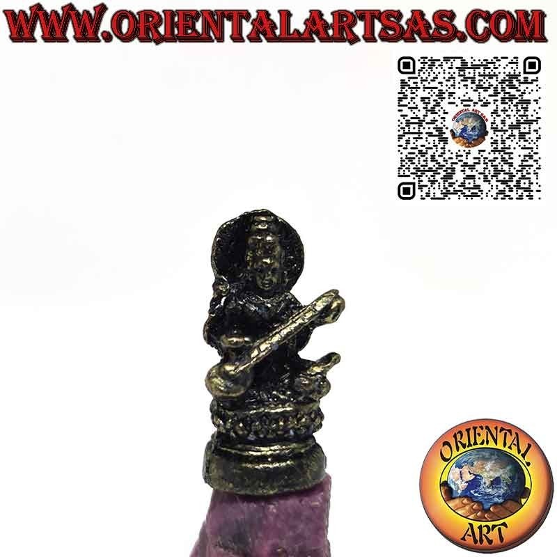 Figura de latón de Saraswati consorte de Brahma de 3,3 cm