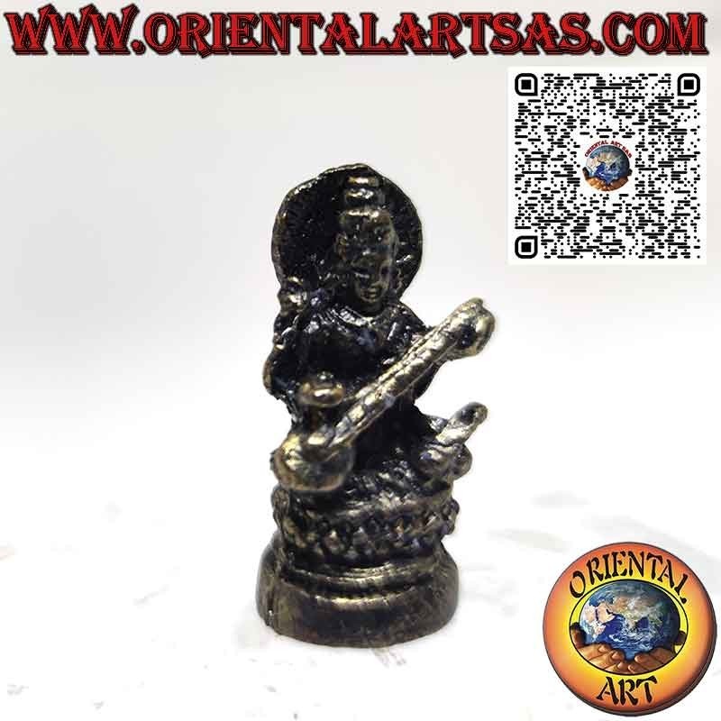 Brass figurine of Saraswati consort of Brahma measuring 3.3 cm