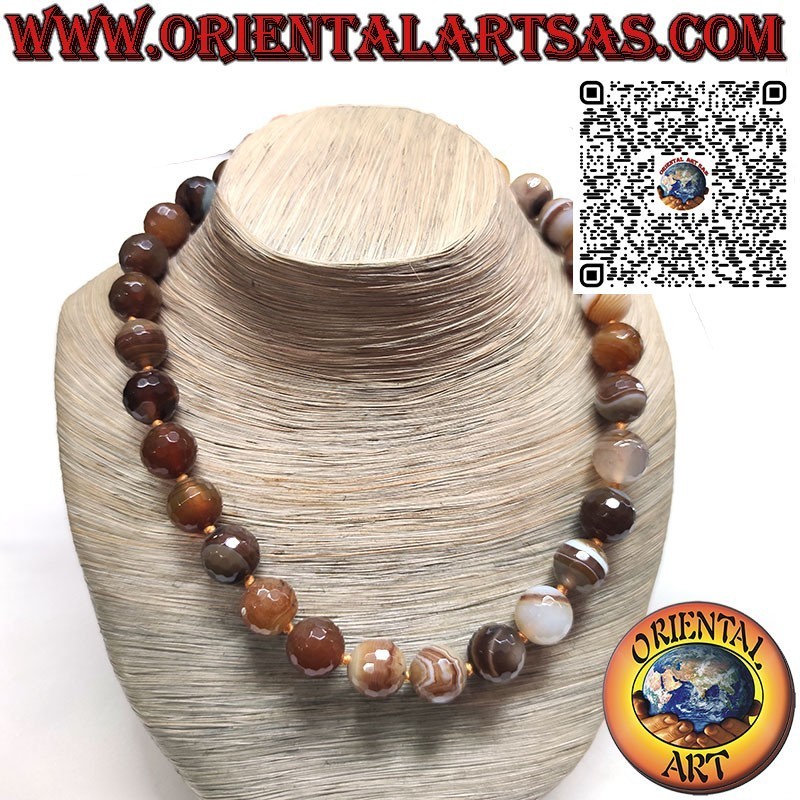 Choker-Halskette, Botswana-Achat mit 16-mm-Kugeln, Silberverschluss