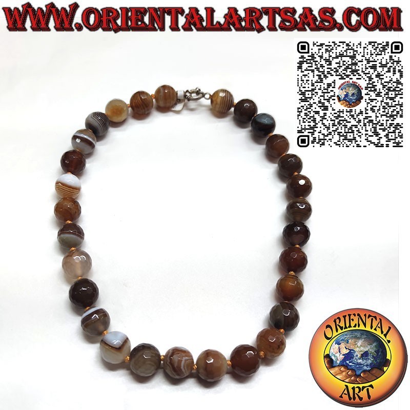 Ras-de-cou Agate Botswana, Perles 16mm Argent | Oriental Art