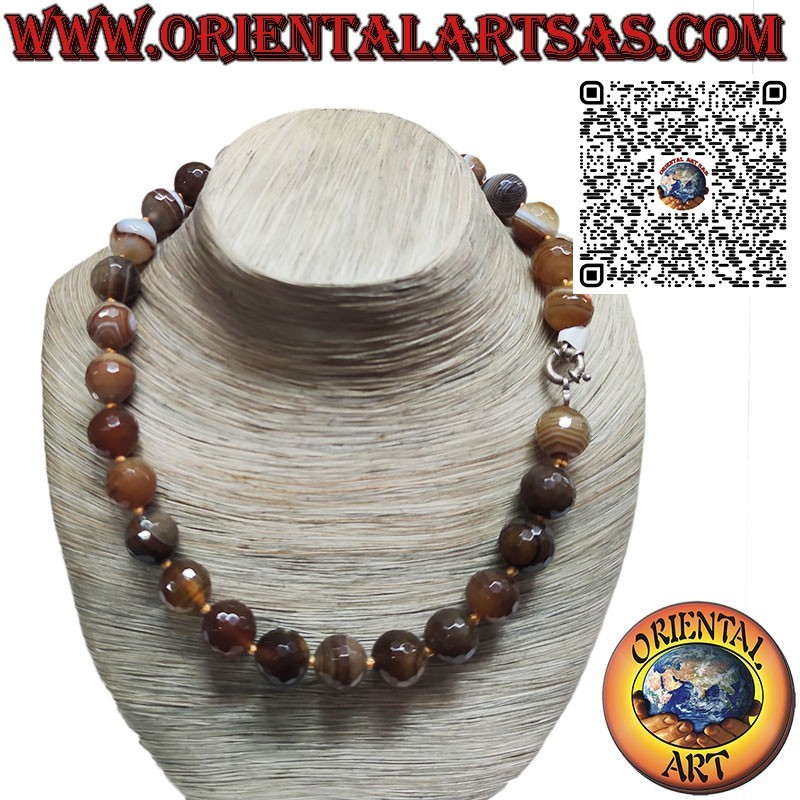 Ras-de-cou Agate Botswana, Perles 16mm Argent | Oriental Art