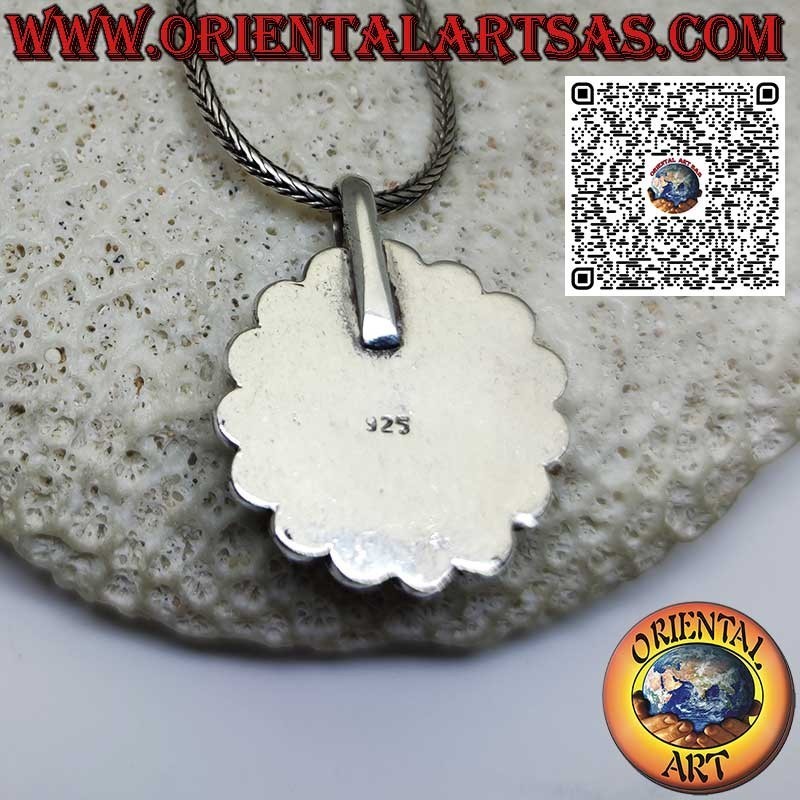 Silver pendant with round natural Tibetan turquoise with corals