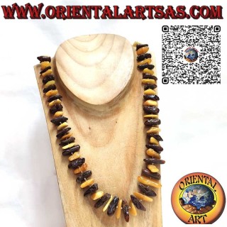 Long necklace of natural light and dark Baltic amber pieces