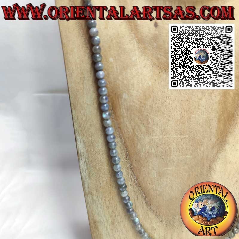 Natural 5mm Labradorite Long Necklace with Silver Clasp | Oriental Art