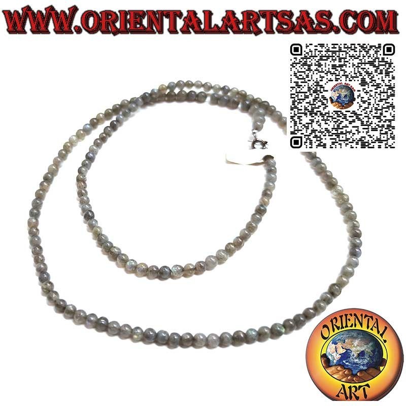 Natural 5mm Labradorite Long Necklace with Silver Clasp | Oriental Art