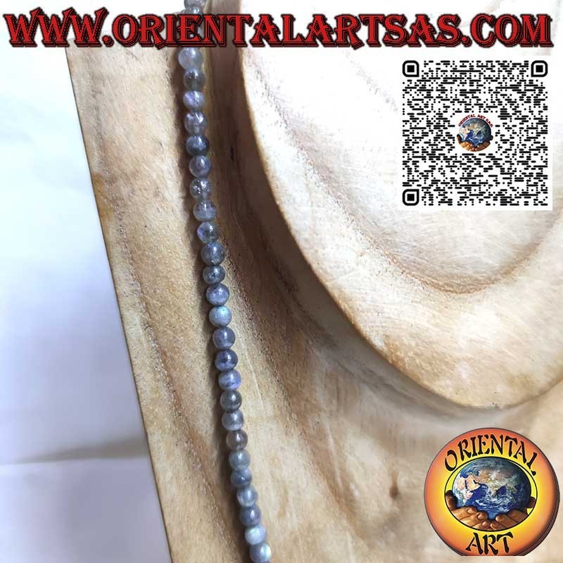 Natural 5mm Labradorite Long Necklace with Silver Clasp | Oriental Art