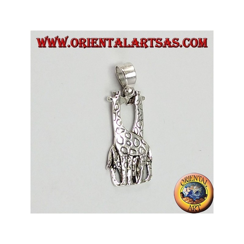 Silver pendant two giraffes that kiss