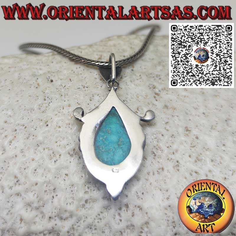 Silver pendant with natural Tibetan teardrop turquoise set