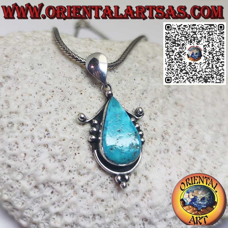 Colgante de plata con lágrima natural tibetana engastada en turquesa