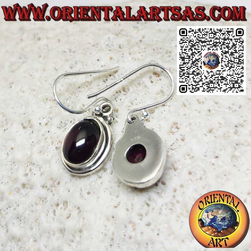 Pendientes de plata con granate natural con doble filo liso
