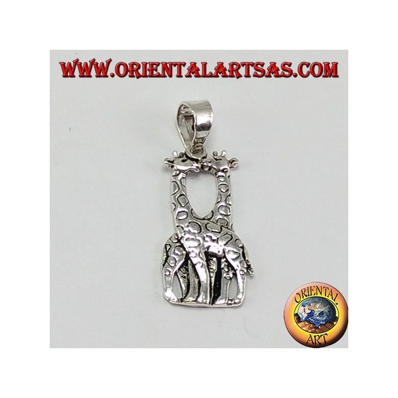Silber Anhänger zwei Giraffen Küssen