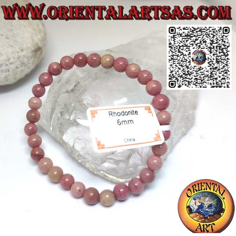 Bracciale a sfere di rodonite naturale di  mm. 6 Ø , (elastico)