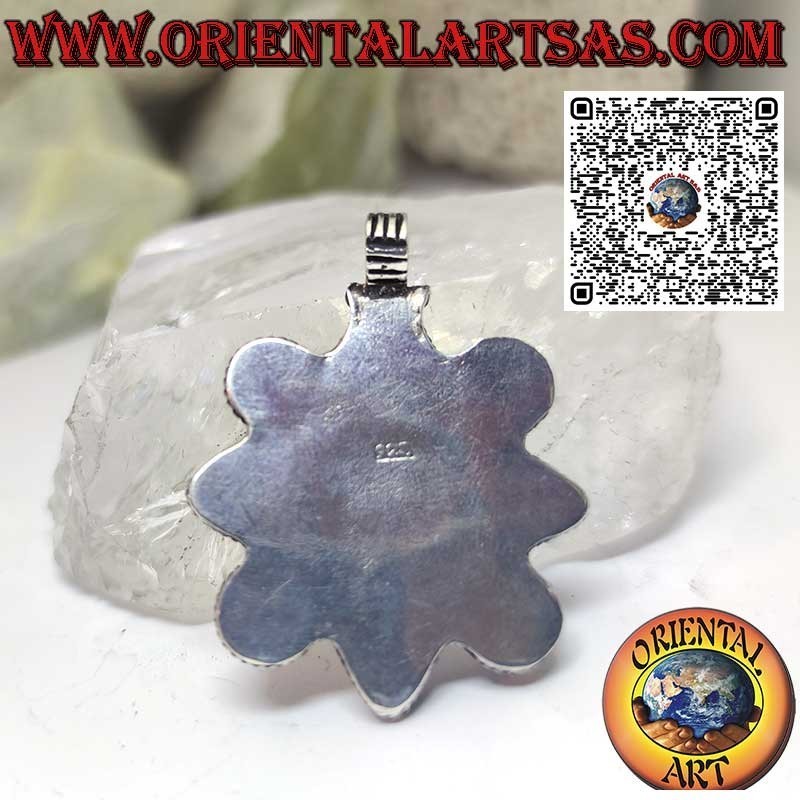 Ciondolo in argento con turchese tibetano naturale e coralli naturali